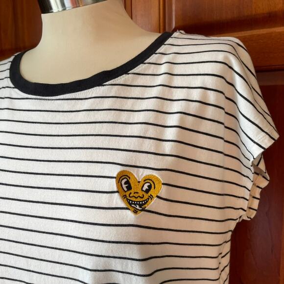 SPRZ NY Keith Haring x Uniqlo Women's Striped Heart Tee, size Med - Picture 2 of 7
